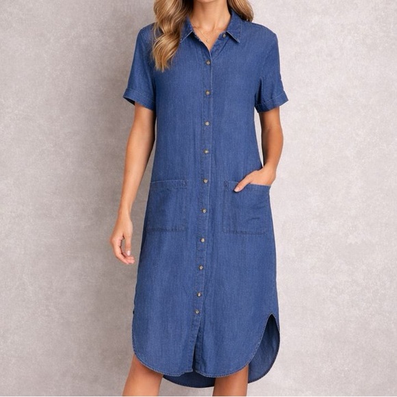 Whistles Dresses & Skirts - Whistles‎ Chambray Short Sleeve Midi Shirt Dress In Blue Women's Size US 6